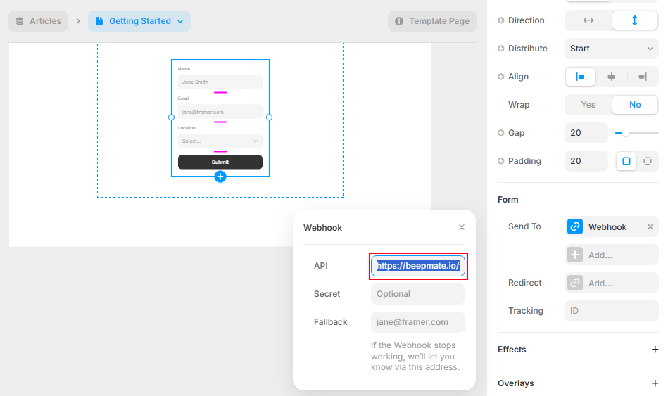 Configure Framer webhook