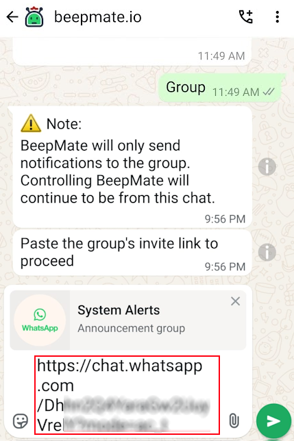 Paste group link into BeepMate