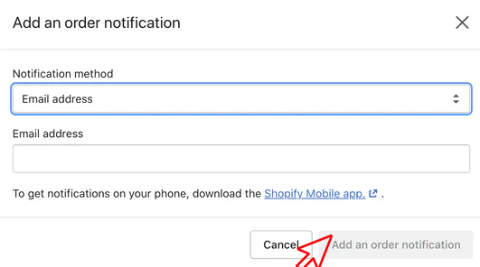 Enter BeepMate email address in Shopify staff notification recipient field