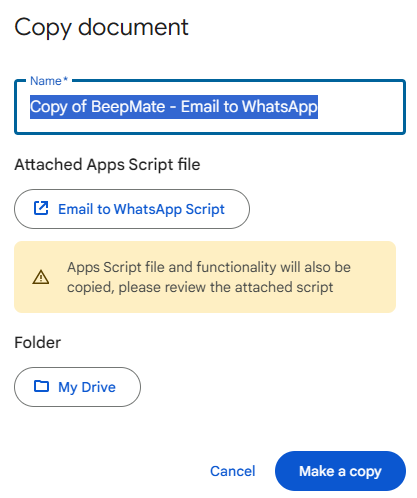 Copy the Google Sheet to your own Google Drive